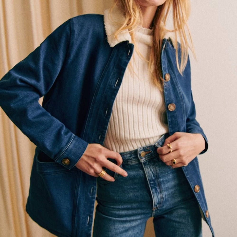 SEZANE Will Denim Jacket with faux shearling lining - New With Tags